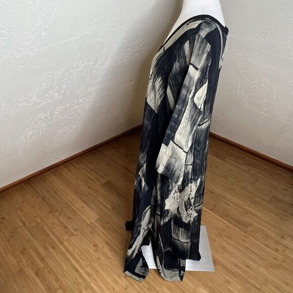 Lyng Designs Dress Womens L Black Tan Abstract Square Neck Lagenlook Oversize - Picture 10 of 12